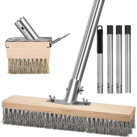Heavy-Duty Metal Broom with Removable Handle (165cm), Stiff Metal Brushes for Removing Weeds, Moss and Stubborn Stains, Scrubbing Broom for Patio, Terrace and Garden (1/5)