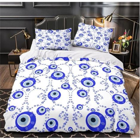 Motif des Yeux Bleus 3D Imprimé Housse de Couette Microfibre dissimulé décoratif Drap de Couette 2 taies résistante 200x200cm - UPL (1/5)