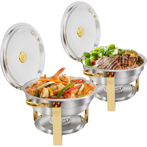 Piatto da portata, acciaio inox, set di scaldavivande per buffet, confezione da 2 (1/2)