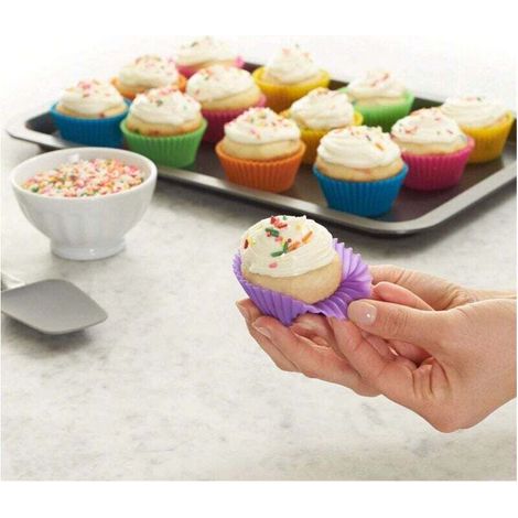 Moules à cupcakes ronds en silicone, monobloc, réutilisables, 24 pièces/paquet (résistants au four jusqu'à 220 °C), multicolores (1/4)