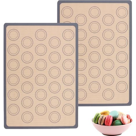 Lot de 2 tapis de cuisson antiadhésifs en silicone, antidérapants, pour macarons, biscuits, pizzas et pâtes à pain, 42 x 29,5 cm (1/5)