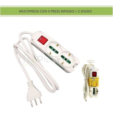 MULTIPRESA ELETTRICA BIPASSO 2P/T 10/16A CON 2 PRESE P40 E INTERRUTTORE - SOLUZIONE SICURA E VERSATILE PER CASA E UFFICIO (1/3)