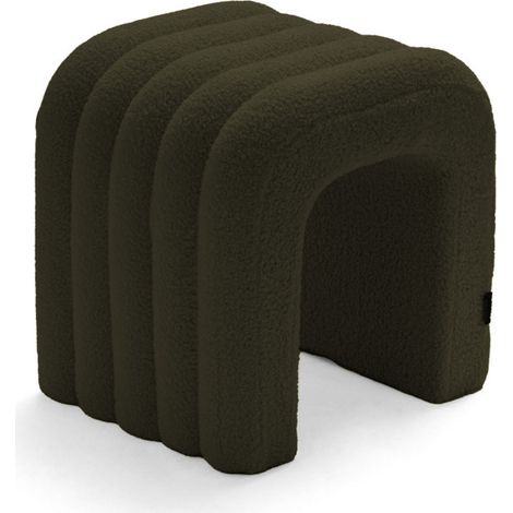 Tabouret rembourré en tissu bouclette - Vert kaki - MUI