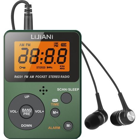 Tragbares AM/FM-Digitalradio – Stereo-Kopfhörer, manuelle Senderspeicherung, großes Display, Sperrtaste, Sleep-Timer, Betrieb mit 3 AAA-Batterien (nicht im Lieferumfang enthalten), ideal zum Wandern u (1/5)