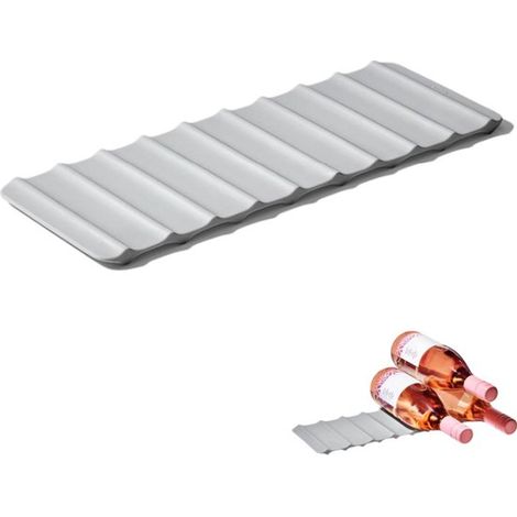 Vassoio portabottiglie/portabottiglie da frigorifero in silicone grigio, 33,5 x 10,4 x 1,3 cm, per lattine e bottiglie. (1/3)