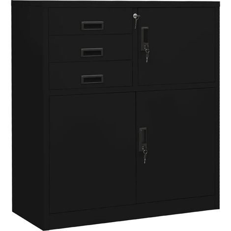 Armoire de bureau acier noire 90 x 40 x 102 cm avec étagère réglable et tiroirs pratiques style contemporain (1/5)