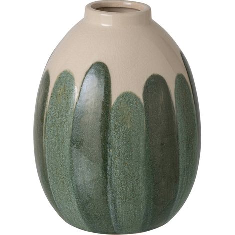 Vase en poterie vert et écru - Vert foncé et écru (1/2)