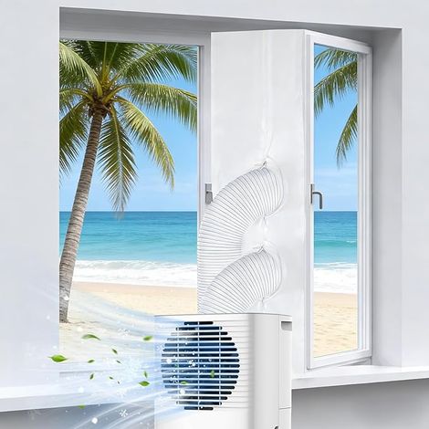 Kit Calfeutrage Climatiseur Mobile 400cm, Joint Fenêtre pour Climatiseur Mobile, Kit Fenêtre Clim pour Évacuation Climatiseurs Mobile, Fenêtres Battante, Oscillo-Battante, pour 1 Ou 2 Tuyaux (1/5)