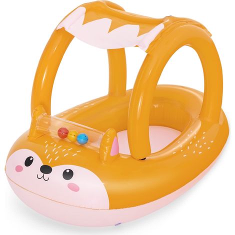 Flotteur gonflable renard pour enfants avec auvent anti-UV et petites billes ludiques, anneau de natation pour garçons et filles, jouet aquatique gonflable pour piscine et baignoire domestique