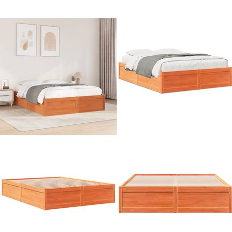 Cadre de lit sans matelas cire marron 140x190cm bois pin massif - Cadre De Lit - Lit Double - Lit En Bois - Lit Moderne - Meubles Chambre - Home & Living (1/5)