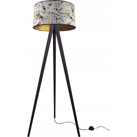 LAMPADA DA TERRA CON TREPPIEDE E PARALUME IN LEGNO 45CM (1/5)