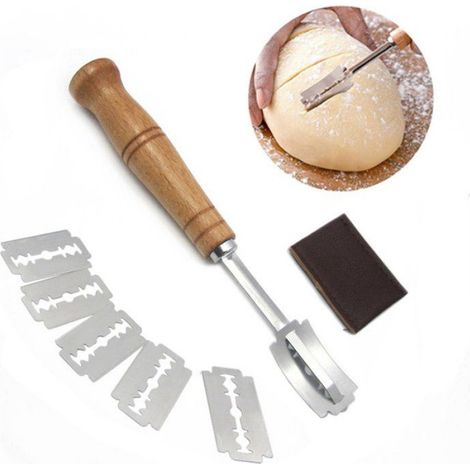 Couteau À Pain - Lame En Acier Inoxydable - Poignée En Chêne - Pour Baguettes Et Petits Pains - 4 Lames Interchangeables (1/5)