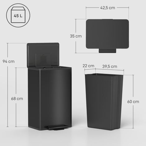 Poubelle de cuisine 45L avec pédale, couvercle à ouverture douce et seau intérieur amovible, idéale pour déchets ménagers, design moderne en acier. (1/5)