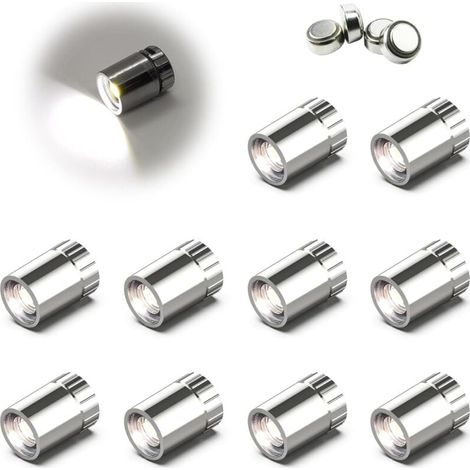 Lot de 10 petits spots LED à piles, blanc chaud, sans fil, miniatures pour œuvres d'art, peinture, vitrine de bijoux, placard, loisirs créatifs (Blanc froid)