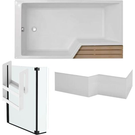 Pack baignoire bain douche antidérapante 160 x 90 JACOB DELAFON Neo blanc mat - v.gauche + pare bain noir mat + tablier (1/5)