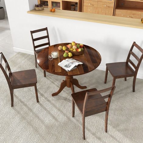 Table à Manger Ronde de 100 cm pour 4 personnes Table de Cuisine en Bois de Caoutchouc avec Piédestal Table de Loisir Moderne Brun (1/3)