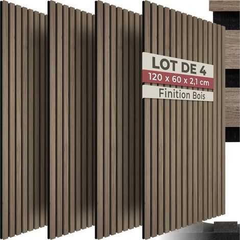 Lot de 4 panneaux acoustiques muraux et pour plafond, en Bois MDF, 120 x 60 x 2,1 cm par panneau mural decoratif pour isolation phonique Chambre, Bureau, Studio de musique Decoration murale (1/4)