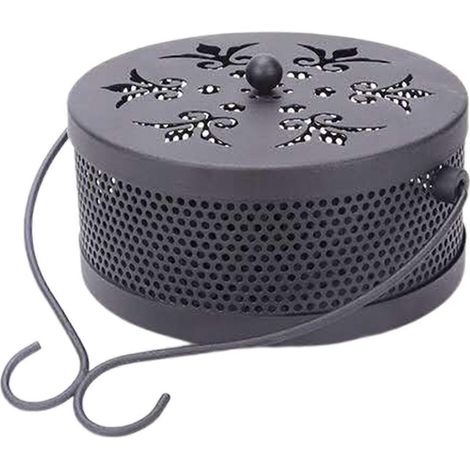 Porte-encens suspendu en fer rond noir pour brûler des moustiques, avec poignée, idéal pour la maison. (1/3)