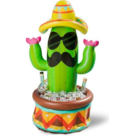 Glacière Gonflable Cactus 91 cm avec Sombrero, Seau à Glace Gonflable pour Boissons, Décoration Fiesta, Fête Mexicaine, Pool Party, Anniversaire et Jardin (1/5)