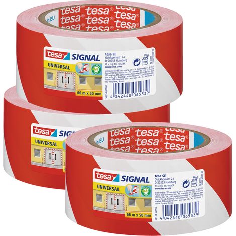 Ruban de signalisation universel TESA blanc et rouge, silencieux, résistant, 66 m x 50 mm x 3 (1/3)