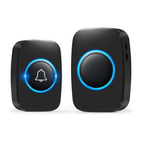 Black, Wireless Outdoor Doorbell, Waterproof 300 Meters, IP44 Waterproof Electronic Chime, Chime Kit with Plug-in Receivers, 60 Melodies at 5 Volume Levels for Home and Office (1/5)