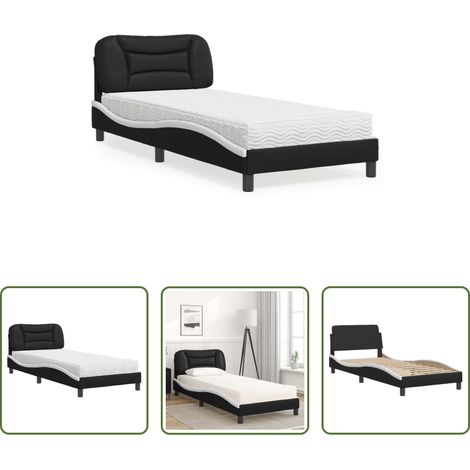 Matelas en mousse - Lit avec matelas Hvar noir et blanc 90x200 cm similicuir (1/5)