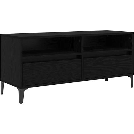 Meuble TV avec tiroir rustique 100 x 34,5 x 44,5 cm rangement pratique style scandinave en bois noir