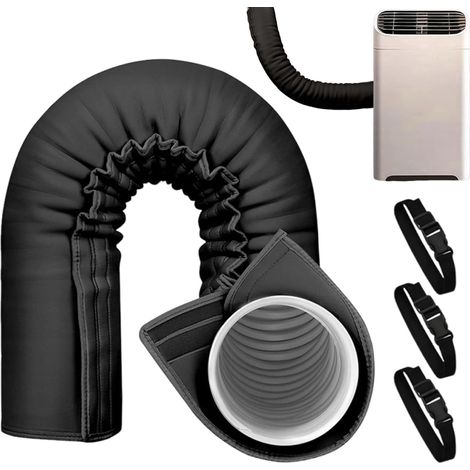 Manchon Isolant pour Tuyau AC Portable, Longueur 150cm, Diamètre 12,7-15cm, Triple Couche, Bandes Élastiques, Anti-poussière, Noir (1/4)