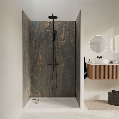 Pack de 3 Paneles Murales Piedra Venus 90+120+90 y Perfiles Negros