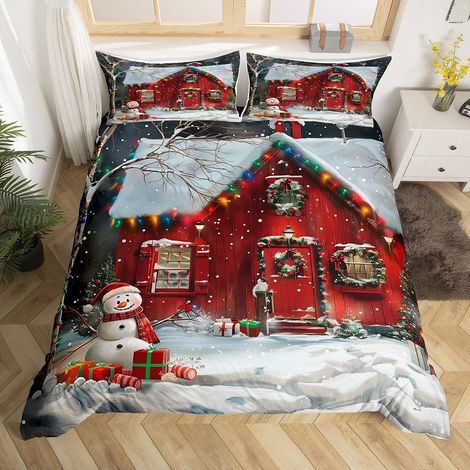 Noël Housse de Couette 220x240 Bonne Année Literie Set Bonhomme de Neige Thème D'Hiver Parure de Lit Réveillon de Noël Couvre Lit Flocons de Neige Décorations de Noël Garçons Filles Enfants Literie -  (1/5)