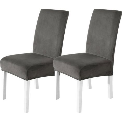 Housse De Chaise Velours 2 Pièces, Universel Housse De Chaise Salle À Manger Extensible, Gris Foncé (1/5)