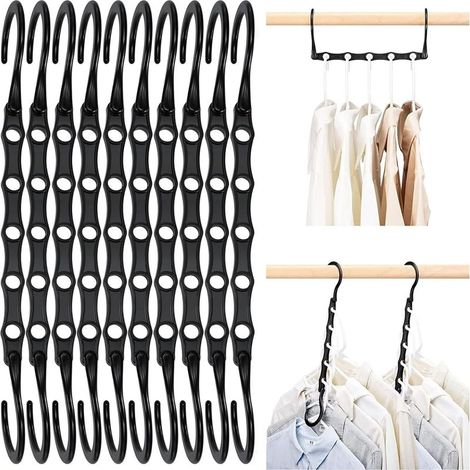 Lot de 10 Cintres Magiques Organisateur de Cintre Garde-Robe Rangement pour Vêtements Gain de Place dans Les Placard Noir 38CM (1/5)