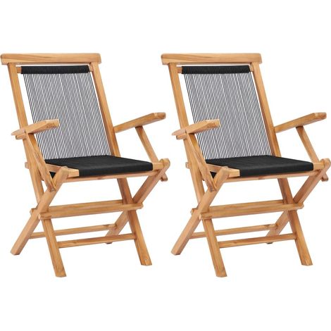 Chaises pliables de jardin 2 pcs Bois de teck solide et corde 2 (1/5)