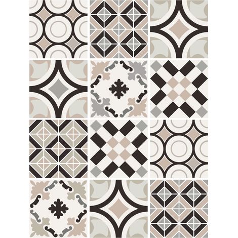 Planche de 12 Stickers Carreaux de Ciment Seventy Pastel – Autocollants Muraux Décoratifs Beige Rosé – 10 x 10 cm (1/4)