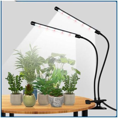 Lampe Horticole LED Double Tête Spectre Complet, 3 Modes & 10 Niveaux Luminosité, Minuterie Automatique - Plantes d'Intérieur (1/5)