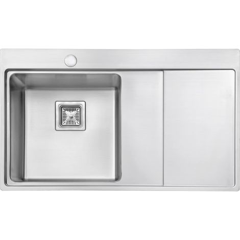 JASSFERRY Évier de cuisine 1 Bac 860 x 520mm , Acier Inoxydable, Égouttoir à main droite avec Siphon et Trop-Plein (1/5)