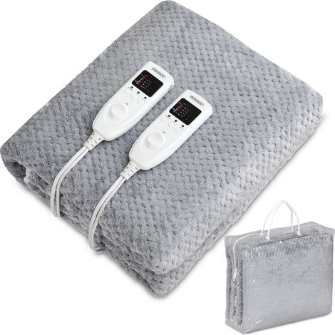 MONZANA® Double Electric Blanket Heated Under Blanket Auto Shut Off 160x140 Washable 10 Heating Levels 10 Hour Timer 3-Layer Soft Coral Fleece 2x60W