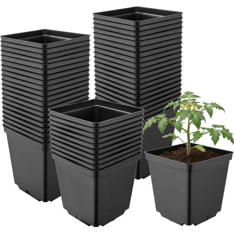 Garronda Pot de Fleur Carré en Plastique 15 × H 15 cm (2,5L) Lot 50 Godets Semis Pots de Pépinière avec Drainage Résistants Intempéries pour Culture Plantes Jardin Serre Intérieur Extérieur GD-0199