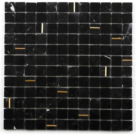 MAT INTER - Lot de 9 Mosaïques - 297x297x8mm - Tesselle 20x20mm noir / insert listel doré