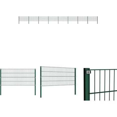 Gartenpfosten - vidaXL Zaunelement mit Pfosten Eisen 1385 x 80 cm Grün - Eisenzaun (1/5)