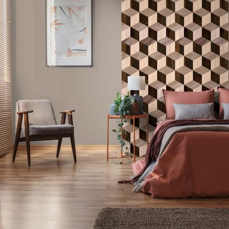Fotomural Profhome 398331 papel pintado vinílico estampado en caliente tejido non tejido liso 3D mate marrón beige 1,59 m x 2,8 m