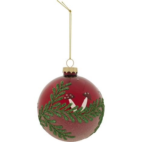 Palla di vetro con decorazione di rami d.9cm rosso - Feeric lights & christmas