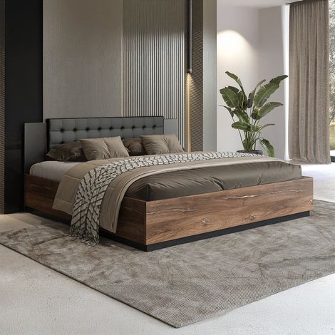 Lit 180x200 sommier inclus Alec Bois foncé et Noir (1/5)