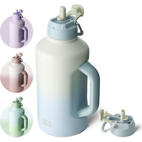 Isolierte Wasserflasche 1,8 l Strohhalm doppelter Deckel Sport Edelstahl Vakuum (1/5)