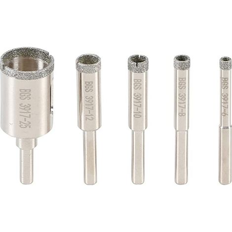 Bgs Technic – Jeu de 5 trépans diamantés 6-25mm – Pour carrelage, verre, marbre – Queue 6,3mm – Scie cloche et trépan