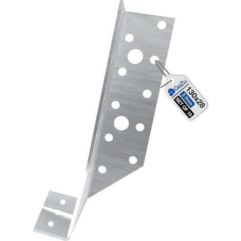 Lot de 10 Sabots de charpente galvanisés – Dimensions 28 x 130 mm – Ailes extérieures avec suspension – Sabots de poutre – Connecteurs robustes pour poutres en bois – Orientation droite – GeZu Impex