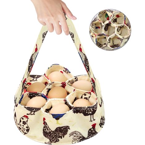 Panier de Collecte D'oeufs avec 7 Sacs, Panier de Collecte D'oeufs en Tissu Durable, Ferme Panier à œufs Charme de Ferme Rustique, Sacs de Collecte D'œufs pour Poulailler Poules Canard œufs D'oie (1/5)