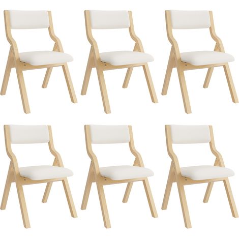 6 klappbare Esszimmerstühle aus Holz und beigefarbenem Leinen (1/5)