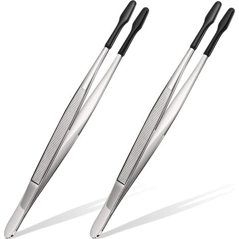 Pince à épiler à embouts en caoutchouc, revêtement en silicone PVC, embouts plats souples, outil pour bijoux, pièces de monnaie, timbres (noir, 2 pièces)