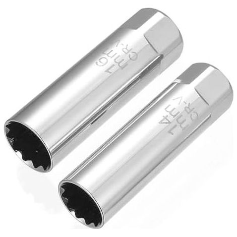 2 Stück Zündkerzensteckschlüssel 16 mm 14 mm, 3/8"-Antrieb 12-Punkt-Zündkerze, flexible Steckschlüssel mit Klemmclip für Auto- und Motorradzündkerzen - (1/5)